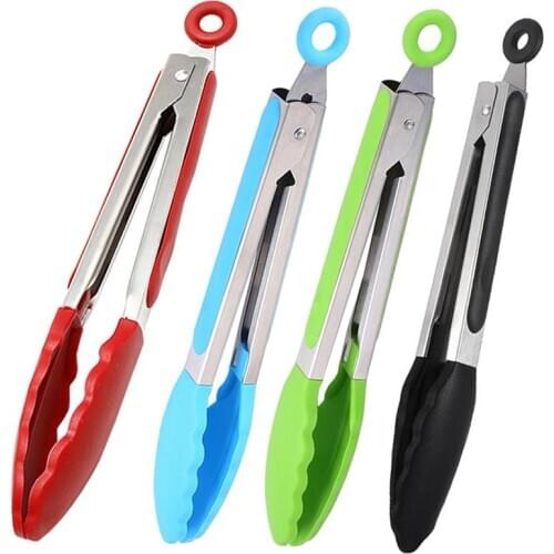 Silicone Food Tong Stainless Steel Kitchen Tongs Silicone Non-slip Cooking Clip Clamp BBQ Salad Tools Kitchen Accessories