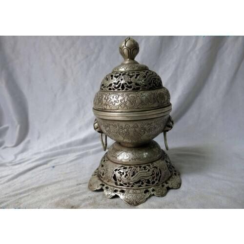 8" China silver fine Buddhism bird wonder Phoenix Incense burner censer Statue