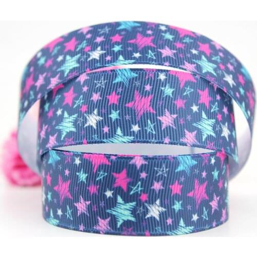 Navy blue star printed grosgrain polyester ribbon 25mm little twin stars DIY hairbow sewing accessories gift wrapping ribbons