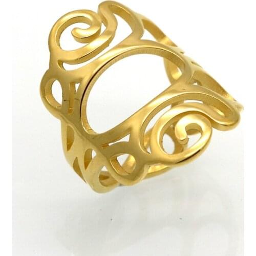 Unique Flower Pattern Hollow Out Fashion Titanium Steel Gold Color Rings Jewelry Aneis Anillos Bague Women Rings For Party