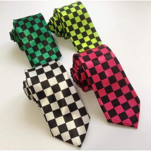 5cm Young Men Narrow Tie Popular Satin Printed Necktie with Checkers Plaids