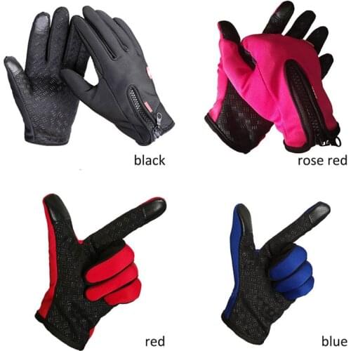 Q Waterproof Winter Ski Men Gloves Cycling Touch Screen Gloves Thick Warm Women Zipper Glove Windproof Anti Slip