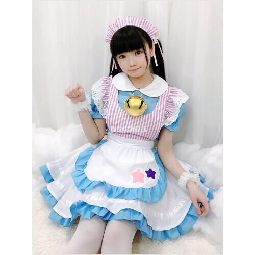 Japanese Lolita women cos maid uniform peter pan collar high waist victorian dress kawaii girl gothic lolita womens cosplay