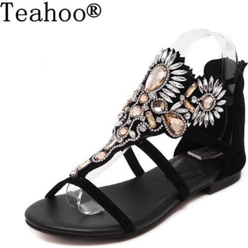 2017 Rhinestone Shoes Woman Diamond Roman Sandals Women Flip Flop Women Crystal Flat Beach Summer Shoes Sapatos Femininos Black