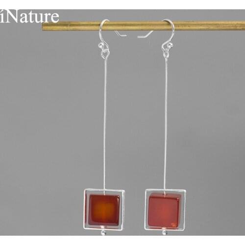 INATURE 925 Sterling Silver Red Agate Love Hammer Dangle Earrings Women Ladies Jewelry Accessories