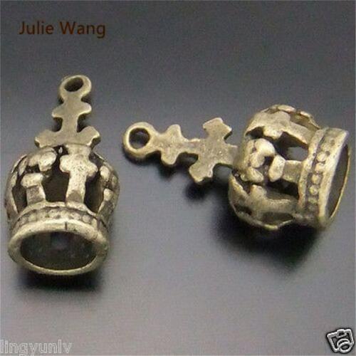 Julie Wang 10pcs Charms Antique Bronze Ancient 3D Crown Pendant Handmade Hanging Crafts Necklace