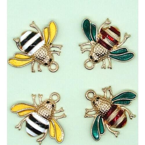 10pcs/lot New 20*25MM Cute Bee Charm Pendants Animal insect Enamel Charms for DIY Earring Jewelry Handmade Finding XL968