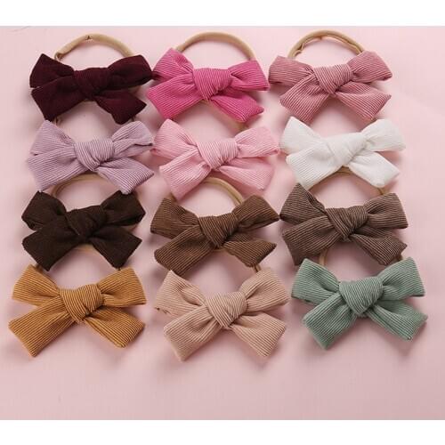 20pc Baby Girls Corduroy Bows Nylon Headbands New Fashion Bowknot Elastic Nylon Head Wraps Teenage School Girls Hair Accessories