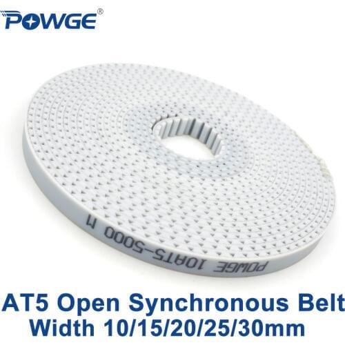 POWGE Metric Trapezoid AT5 Open synchronous belt width 10/15/20/25/30mm Polyurethane steel PU AT5 Timing Belt pulley 3D printer
