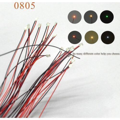 40pcs 0805 SMD Model Train HO N OO Scale Pre-soldered Micro Litz Wired LED Leads With 1.5K Resistor Rubber