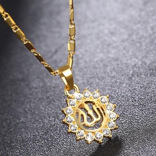 Arab Muslim Islamic Totem Chain Necklace Allah Sun Necklace Pendant Micro-Crystal Necklace Jewelry Men Women