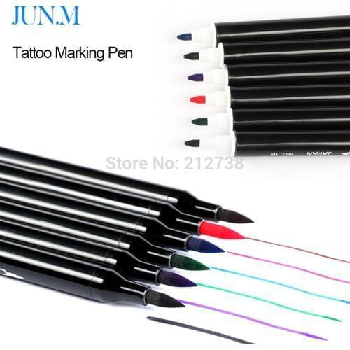 6pcs Dual Tip Surgical Eyebrow Black Oil Ink Tattoo Skin Marker Piercing Marking Pen Tattoo Supply For Permanent Makeup-B5