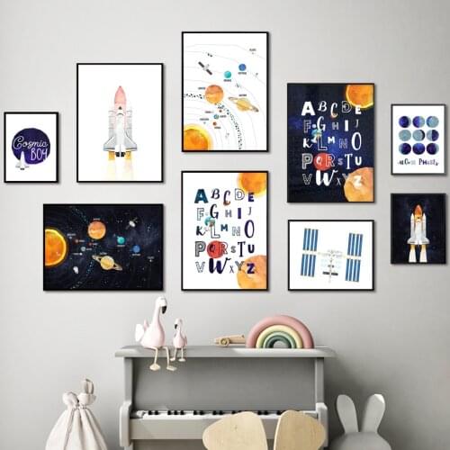 Alphabet Vertical Planet Nordic Educational Posters And Prints Space Wall Art Canvas Painting Wall Pictures Boy Kids Room Decor