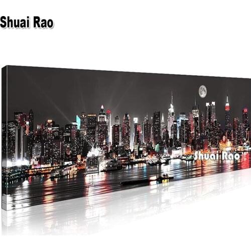 5D DIY Diamond Painting Manhattan Skyline Nightscape Full Square Round Embroidery Mosaic Cross Stitch New York City Large Art