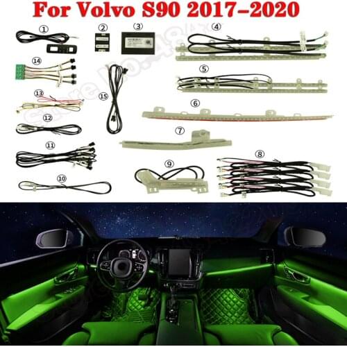 Car Ambient Light Set For Volvo S90 2017-2020 Button App Control Decorative LED 64 colors Atmosphere Lamp Auto illuminated Strip