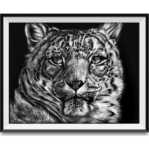 White Big Cats Snow Leopards Head Black Pictures Living Room Wall Art Decor Animal No Frame Poster Oil Painting Decoration