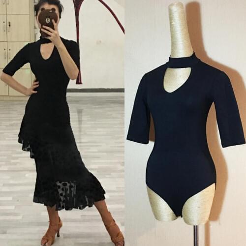 Free Shipping Dancewear Ladies Bodysuit Practice Dancewear sexy gauze half sleeves latin dance body top for women half sleeves