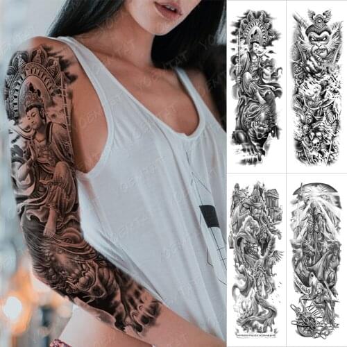 Large Arm Sleeve Tattoo Buddha Sakyamuni Waterproof Temporary Tatto Sticker Kirin Japanese Body Art Full Fake Tatoo Women Men