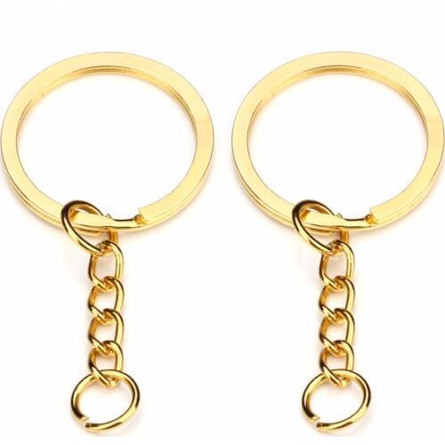 28mm BronzeGold Silver Color Keyring Keychain Split Ring with Short Chain Key Rings Women Men DIY Key Chains Accessories