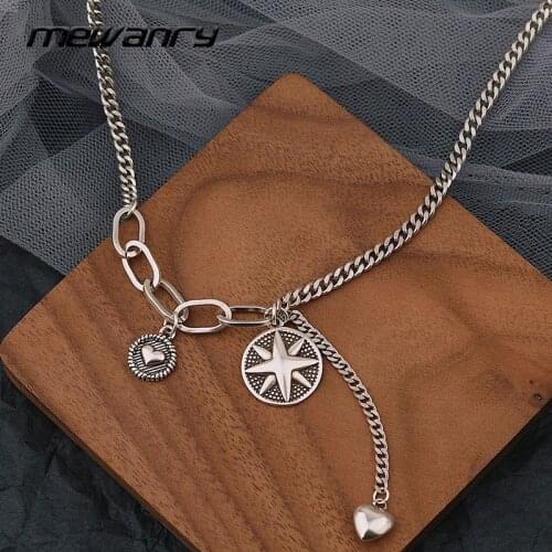 Mewanry Six-Pointed Star Heart Pendant 925 Sterling Silver Necklace for Women Fashion Party Thai Silver Jewelry Birthday Gifts
