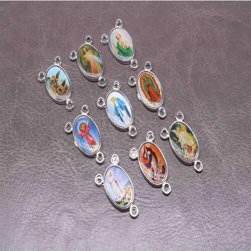 Rosary Necklace Bracelet Medal Accessories Jesus Christian Icon Round Charm Pendant Jewelry DIY . Random