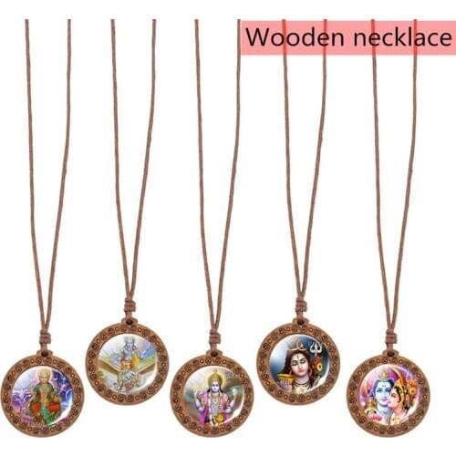 Wooden Lakshmi Necklace Lakshmi Buddha Pendant Indian Buddhism Woven Jewelry Amulet Charm Necklace Lover Jewelry Gifts