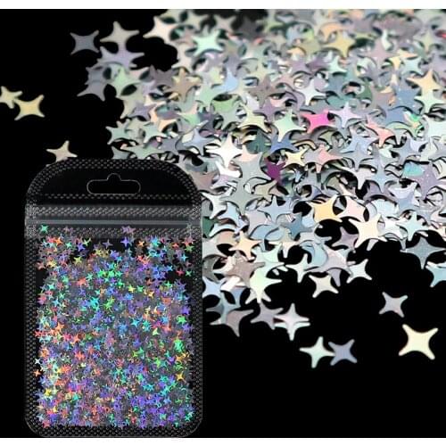 Holographic Laser Star Nail Glitter Gold Silver Sequins Mix Size Colorful Flakes Paillette DIY Design Nail Art Decorations Tool