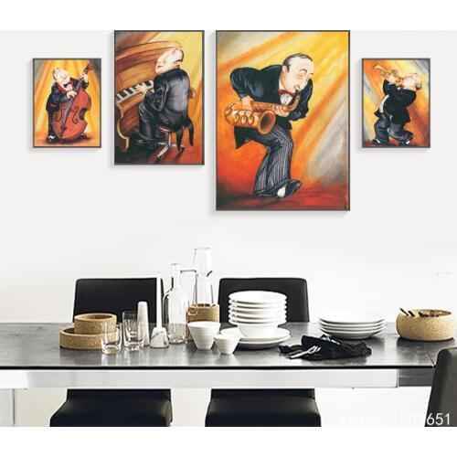 Cotton no frame cartoon man music canvas printings oil painting printed on cotton cafe wall art decoration pictures