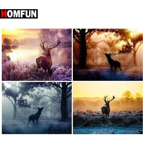 HOMFUN Paint With Diamond Embroidery "Forest deer animal" Diamond Painting Full Square Round Picture Of Rhinestone Decor