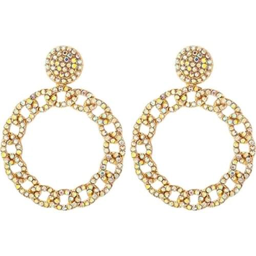 ZHINI Exaggerated Gold Alloy Geometric Circle Dangle Drop Earrings for Women Luxury AAA Zircon Big Earring Fashion Jewelry Gift