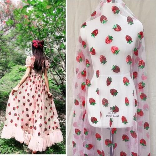 Summer Princess Dress Popular Lace Pink Strawberry Sequined Flower Lace Fabric