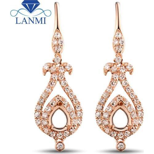 Fashion Rose 18k Gold Earrings With Natural Diamond Pear Cut 4x5mm Semi Mount Jewelry For Girl WE062