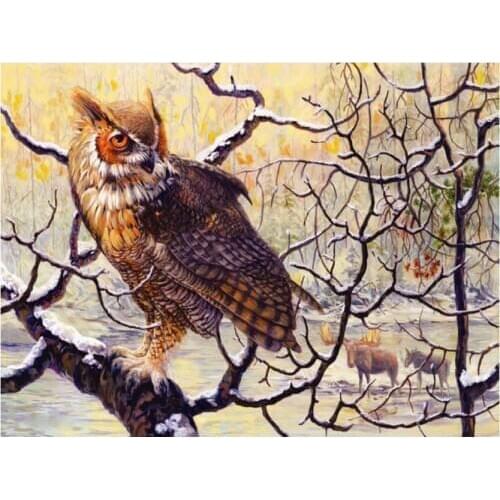 Moose Embroidery Mosaic Craft Scenery Tree Owl Diamond Painting Kit Beads Picture Wall Paper Rhinestones Draw Christmas Gift New