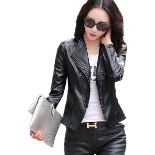 Long sleeve casual leather jackets women 2020 spring and autumn leather clothing female slim motorcycle leather coat black plus