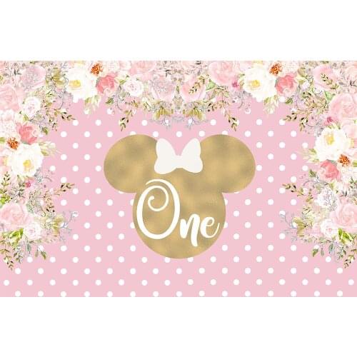 Princess Girl Birthday Party Backdrop White Dots On Pink Background Floral Banner First 1st Birthday Cake Smash Photo Background