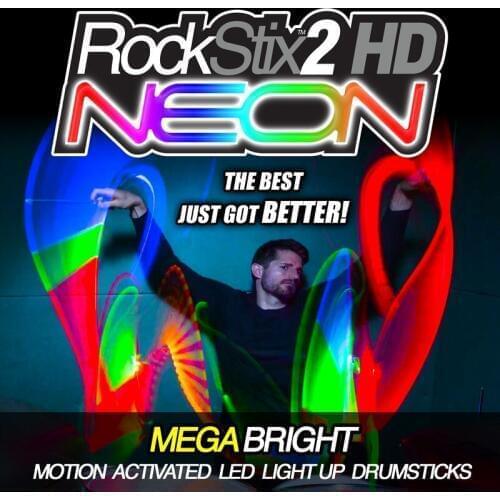 Rockstix 2 HD NEON, Mega Bright LED Light Up Drumsticks, Available in 13 FX Color Change also Red, Green, Blue