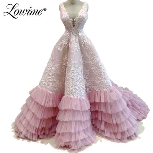 Pink Long Prom Dresses Formal V Neck Evening Dress 2020 Backless Lace Dubai Turkish Dresses Woman Night Party Gowns Saudi Arabia