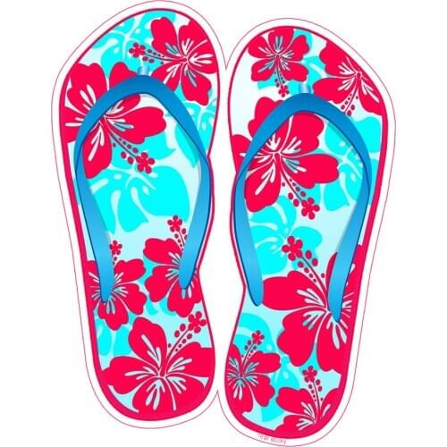 Slippers hibiscus flower flip flop creative color sticker beach cooler cup window bumper decal red