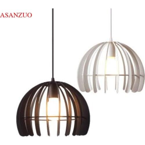 Nordic iron cage glass cover pendant lamp simple metal single head restaurant hanging lamp staircase creative bar E27 lamp