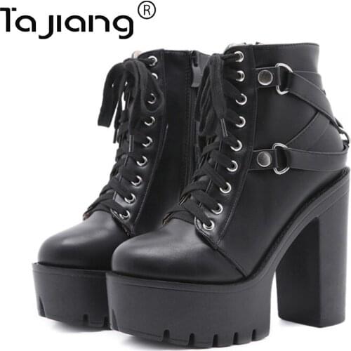 Ta Jiang New metal decoration womens ankle boots womens shoes leather lace-up high-heel platform platform short boots T2024