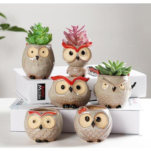 Home Garden Supplies Decoration Ceramic Flowerpots Miniature Model Cute Owl Succulent Flower Pot Planter Desktop Decorations