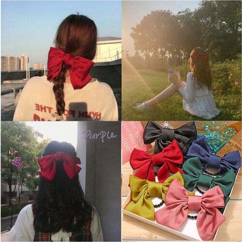 Red Big Bow Hairpin Headdress Head Clip Girls Korea Tie Headdress Back of Head French Retro Romantic Hair Ring Floral Accessorie