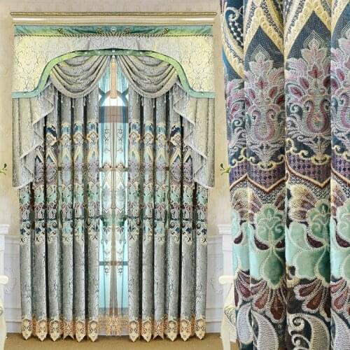 New Style Curtains European Style Embroidered Jacquard Chenille Bay Window Shading Curtains for Living Dining Room Bedroom