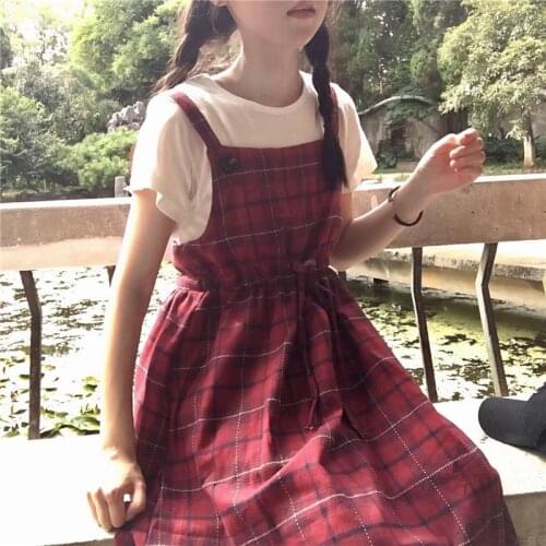 Women Dresses Check Overall Dress High Waist Sleeveless Vest Dress Autumn Womens Clothing Vestido De Mujer