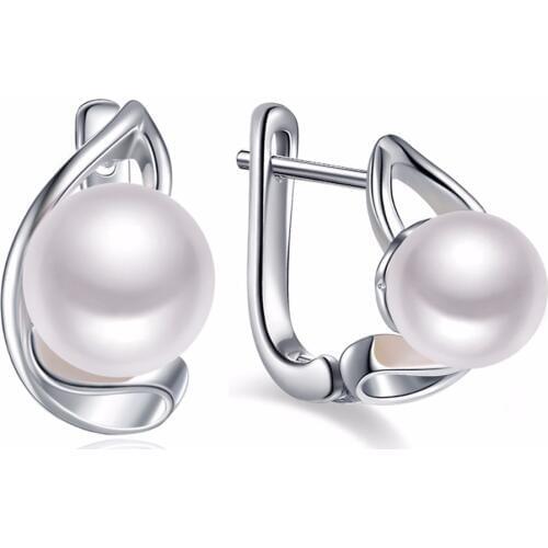 Sinya fashion Moon design natural pearls earring in 925 Pure sterling silver for women mum lover girls wedding brand jewelry Hot