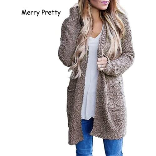 Merry Pretty Fleece Cardigans women winter thick warm long sweaters female loose soft cardigans knitted outwear jumpers S-XL