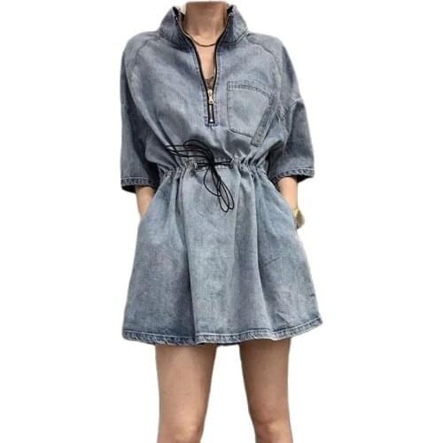 Women summer Fall Bodycon Ribbed Dress 2021 New Stand Collar Zipper Deep V-neck Solid Stretch Bodycon A-LINE Party Mini Vestido