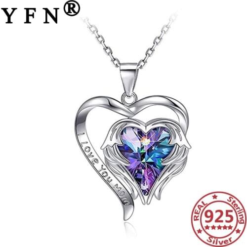 YFN 925 Sterling Silver Heart Necklace Cubic Zircon Personalize Letter Pendant Necklace Silver Moms Gifts Valentines Day Gifts