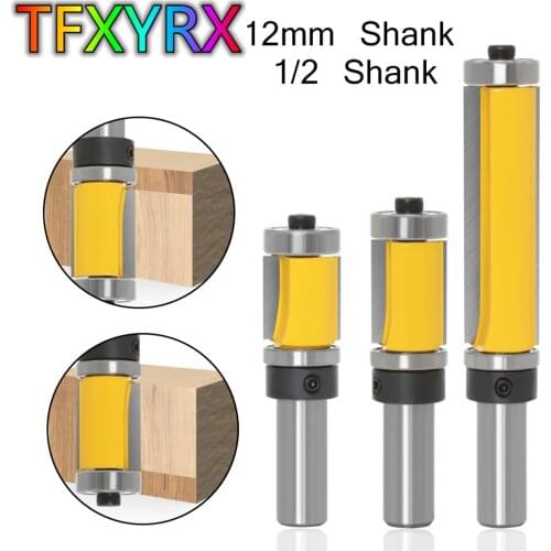 1/3pcs 12mm 1/2 Inch Shank Flush Trim Router Bit with Top&Bottom Bearings Milling Cutter for Wood Woodworking Cutting Tool