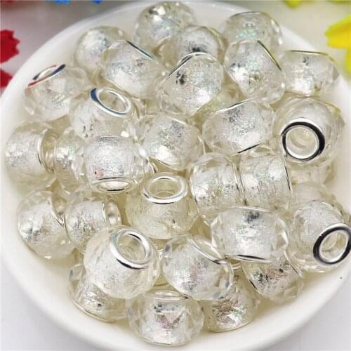 10Pcs Color Glass Glitter Round Faceted Big Hole European Spacer Beads Fit Pandora Bracelet DIY Jewelry Charms Jewelry Women